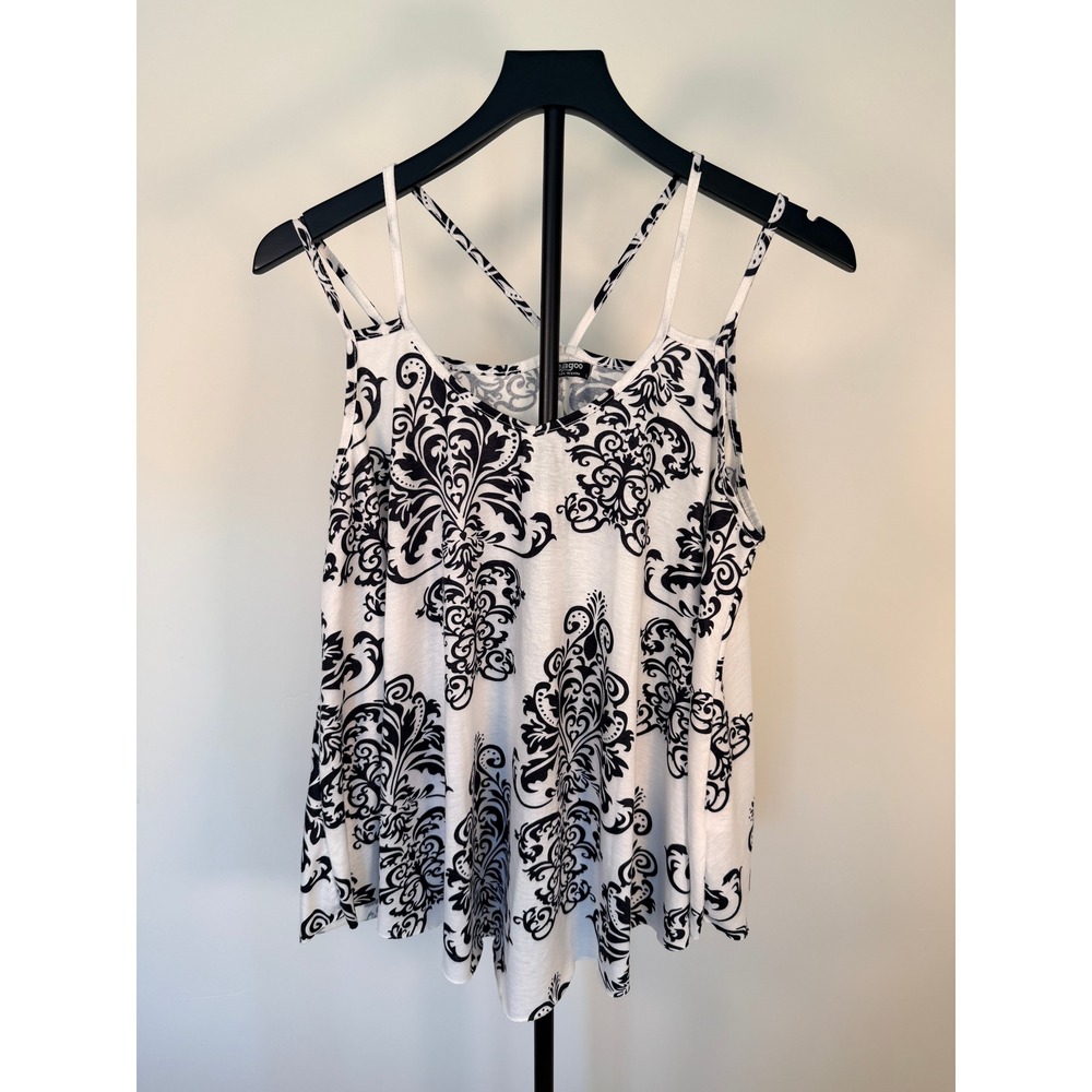 Zeagoo Womens Damask Print Strappy Cami Tank Top Black White Size L